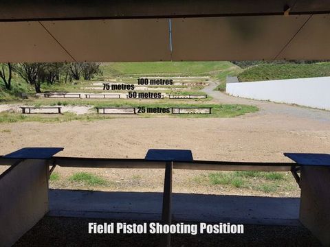 View from the Field Pistol shooting position to targets at 25, 50, 75 and 100 metres