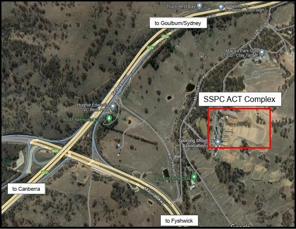 Map showing the Majura Shooting Complex north-east of Canberra Airport.