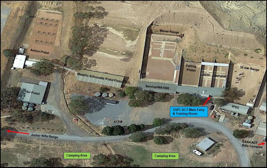 Site map of the SSPC ACT ranges and club houses within the complex.